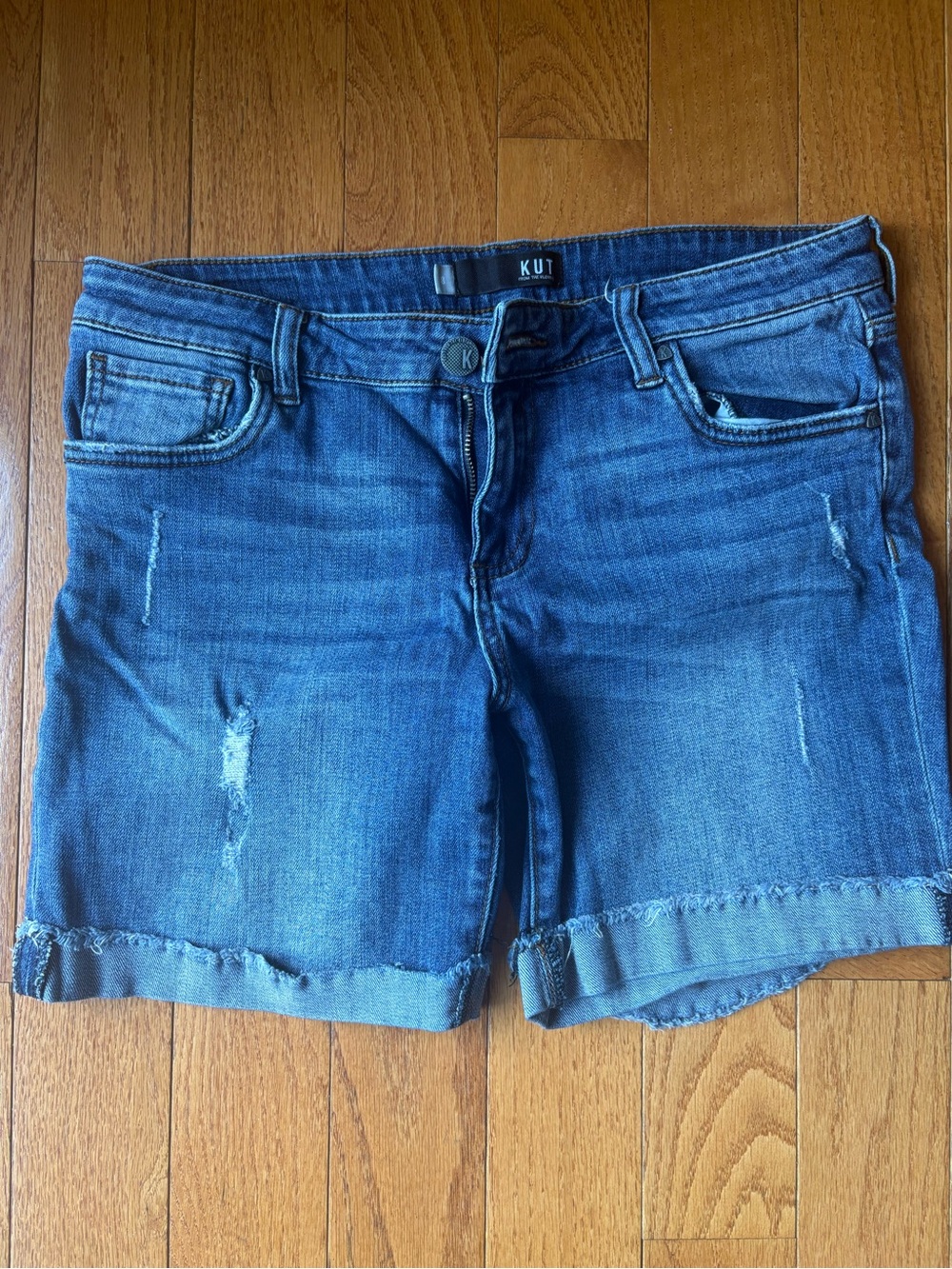 Kut from the Kloth Blue Distressed Rolled Cuff Denim Shorts